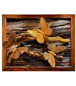 Framed Wood Sculpture "Three in One" by Craig Nichols