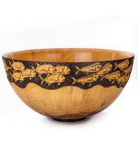 Pyrography Cook Pine Bowl "Hawaiian Fish #530" by Michael Patrick Smith
