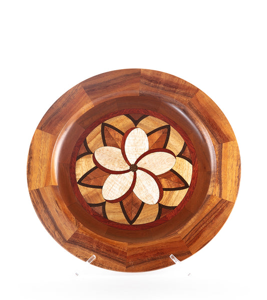 Segmented Koa Platter "Plumeria" 14" by Mark and Karen Stebbins