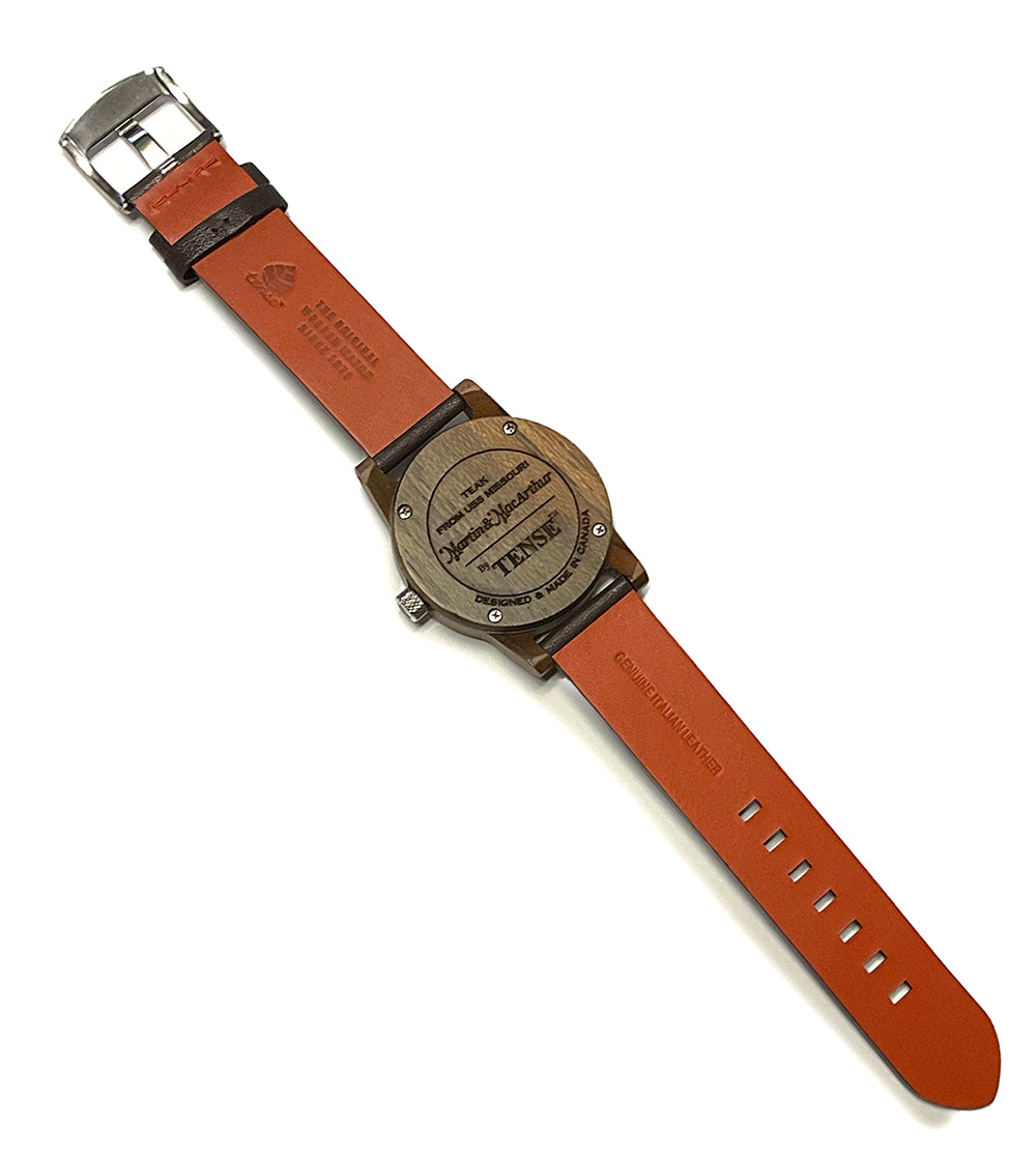 USSM Teak Watch with Brown Leather Band - 31702 – Martin & MacArthur