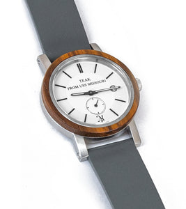 USSM Teak & Stainless Steel Watch with Grey Leather Band - 31703