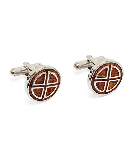 Koa Cuff Links - Round Cross