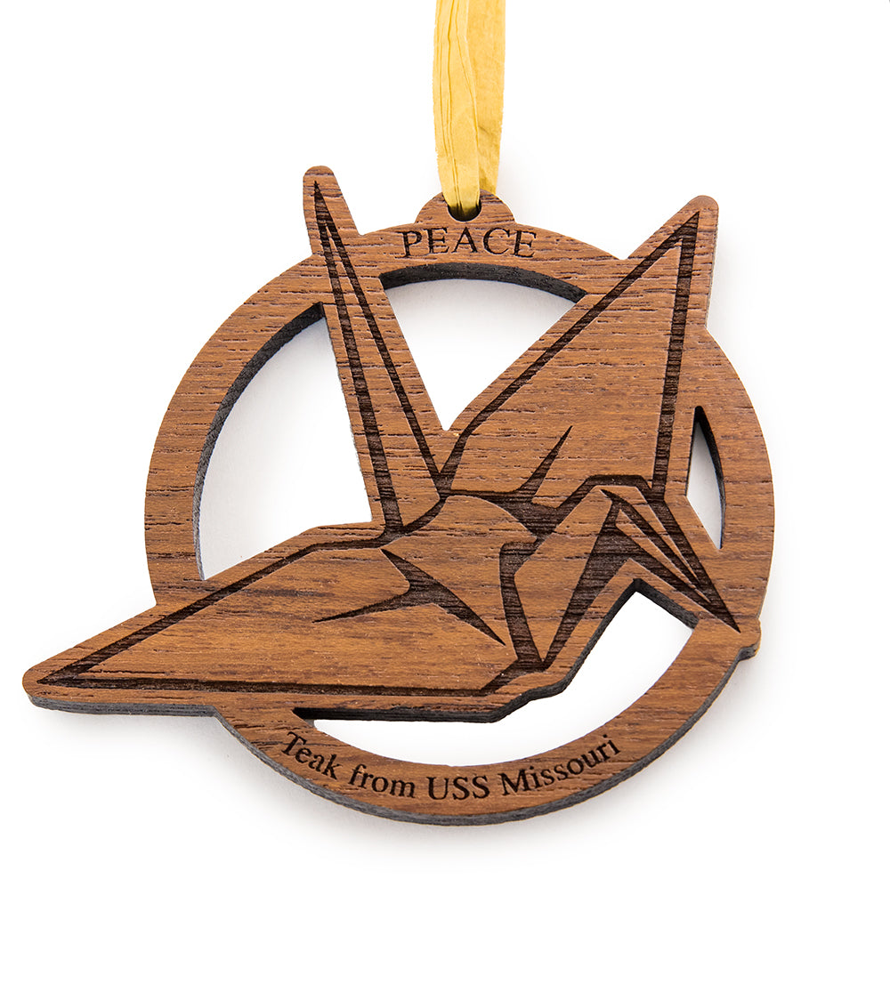 USS Missouri Teak Ornament, Peace Crane