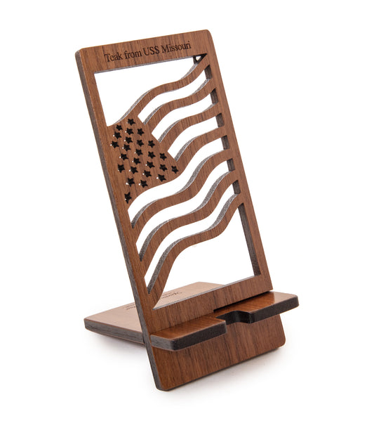 USSミズーリ チーク材製携帯電話用チェア、旗