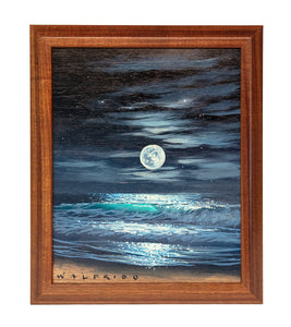 Original Painting: Acrylic on Koa: Full Moon Seascape by Walfrido Garcia