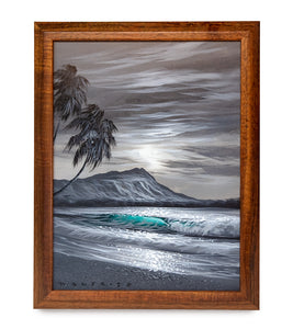 Original Painting: Acrylic on Wood: Shadows of Gray Diamond Head by Walfrido Garcia