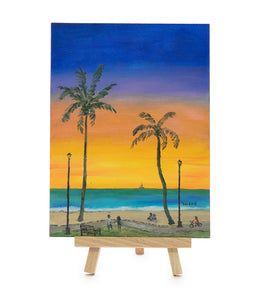 Original Oil Painting "Sunset at Waikiki Beach 649" with Table-top Easel by Laura Wiens