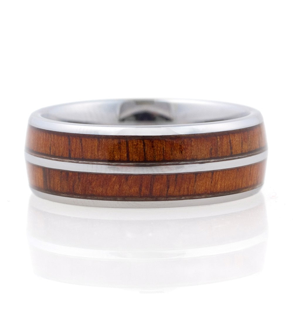 Anillo de eternidad de koa con rayas curvas