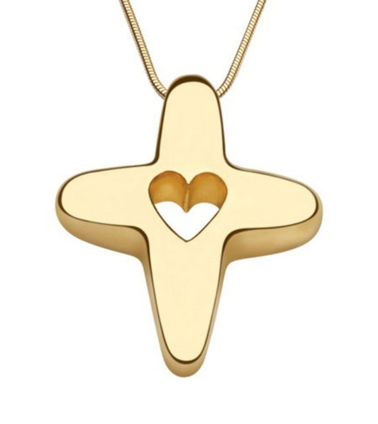 イエロー14Kゴールド「神は愛」クロスペンダント