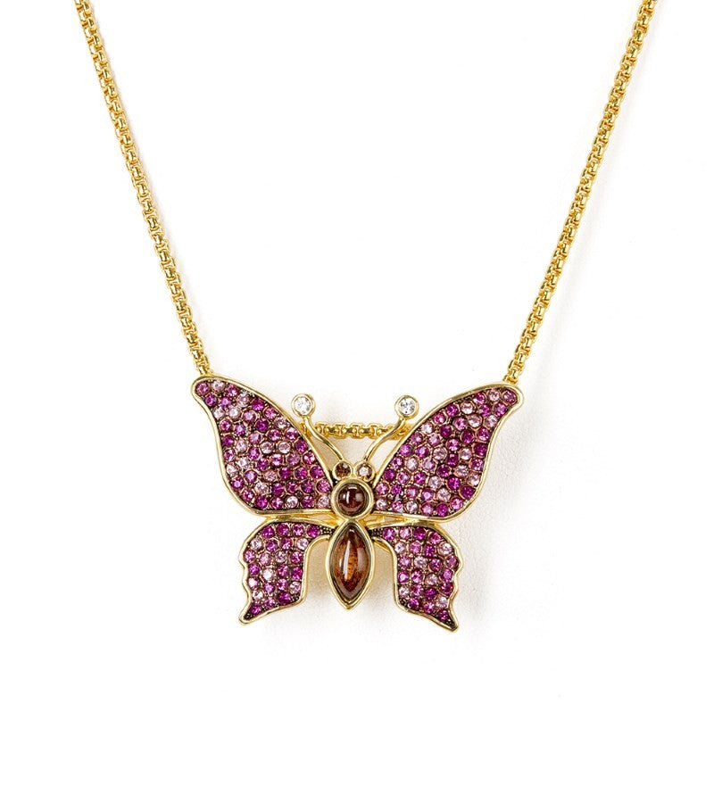 Koa Colgante Mariposa Rosa Fucsia Koa Joyería Fina