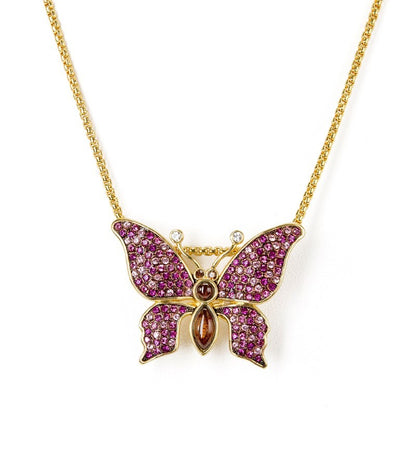 Koa Colgante Mariposa Rosa Fucsia Koa Joyería Fina
