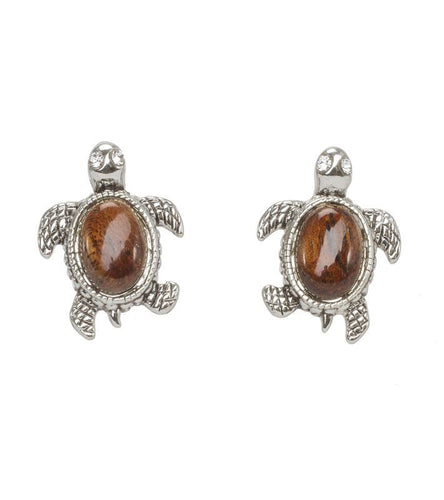 Koa Rhodium Turtle Earrings