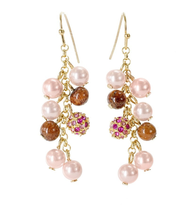 Koa Pearl Cluster Earrings in Lehua Red