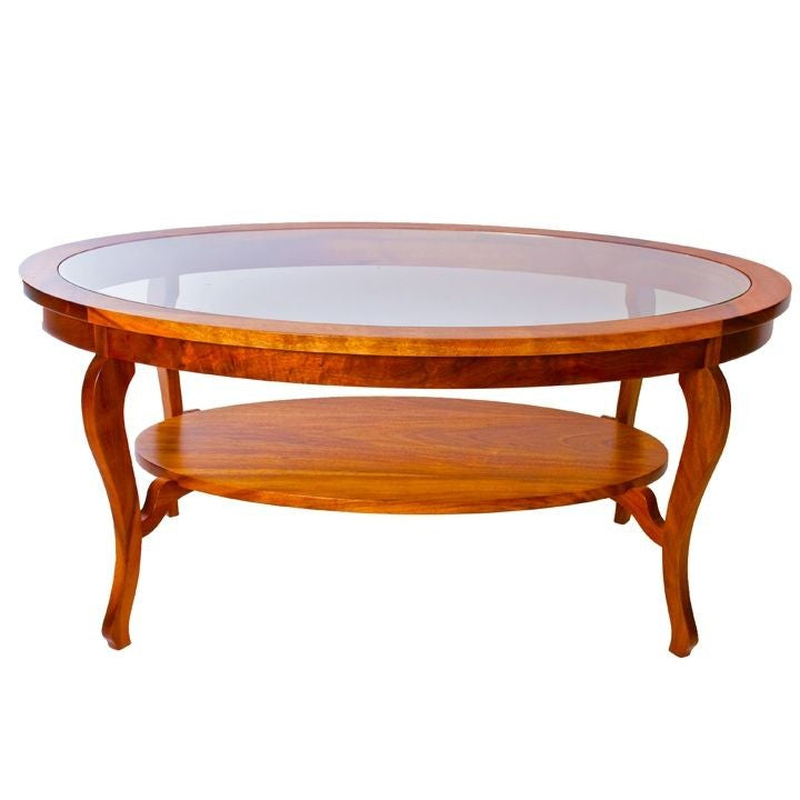 Oval Coffee Table. Glass Top. Corbel Koa Shelf Martin MacArthur