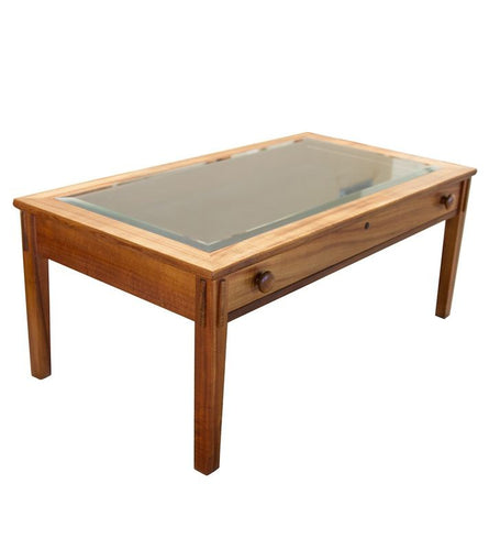 Plantation Coffee Table with Glass Top and Drawer
